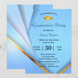 Invitación Graduación de oro de la fiesta en las capas azules