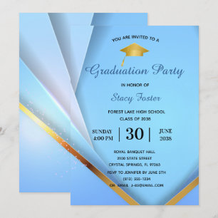 Invitación Graduación de oro de la fiesta en las capas azules
