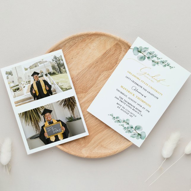 Invitación Graduación de Oro Metálico Eucalyptus (Subido por el creador)