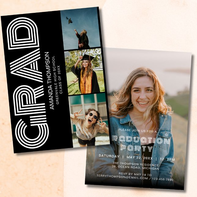 Invitación Graduación de oro negro de Collage de fotos de gra (Subido por el creador)