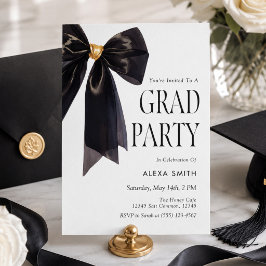 Invitación Graduación de Oro Negro Elegante Lazo de Lujo