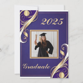 Invitación Graduación de oro púrpura blanco