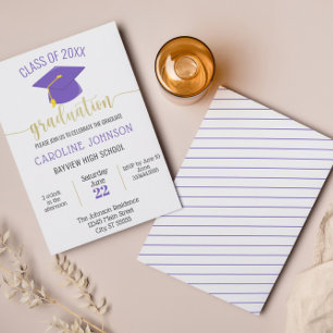 Invitación Graduación de oro púrpura simple y moderna