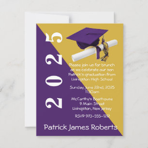 Invitación Graduación de oro púrpura y metálico en el Cap & D