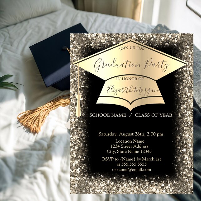Invitación Graduación de oro Purpurina marco negro Graduación (Subido por el creador)