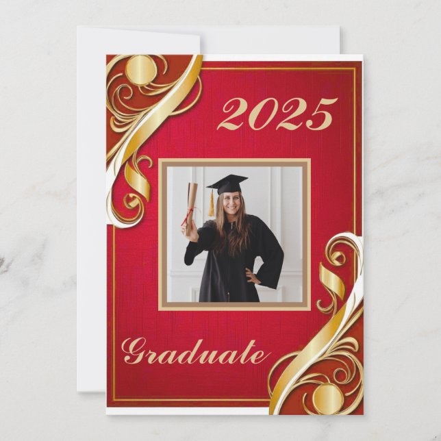 Invitación Graduación de Oro Rojo Blanco (Anverso)