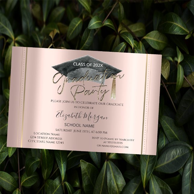 Invitación Graduación de oro Rosa del tapón de graduación de  (Subido por el creador)