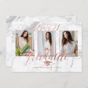 Invitación Graduación de oro Rosa PixDezines Marble Faux
