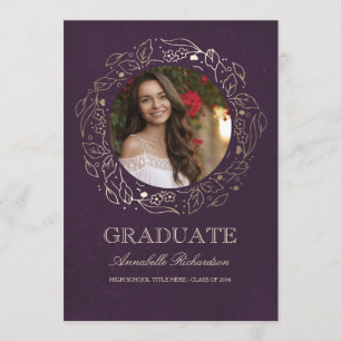 Invitación Graduación de Oro y Fotos de Plomo Floral