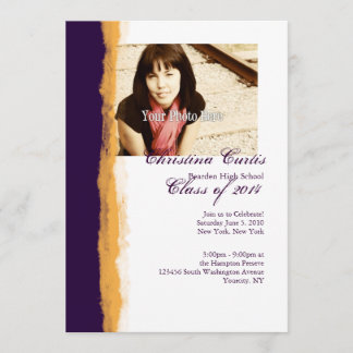 Invitación Graduación de papel morado y amarillo desgarrado