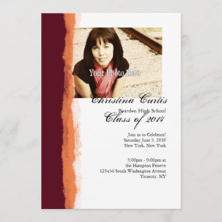 Invitación Graduación de papel roto de Borgoña y Naranja
