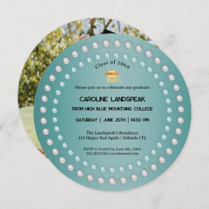 Invitación Graduación de Perlas y Metalizado cepillado Verde 