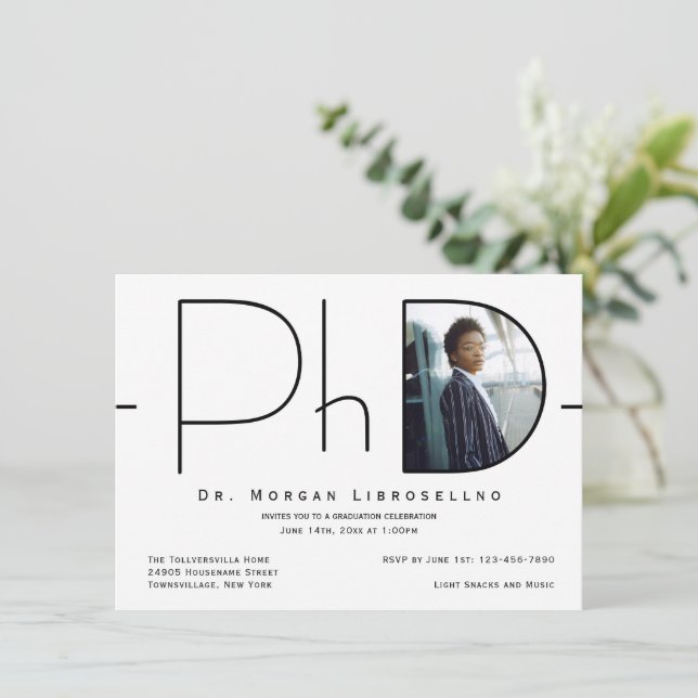 Invitación Graduación de PhD con fotografía moderna (Anverso de pie)