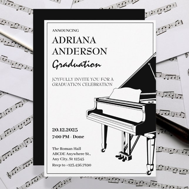Invitación Graduación de Piano minimalista blanco y negro (Subido por el creador)