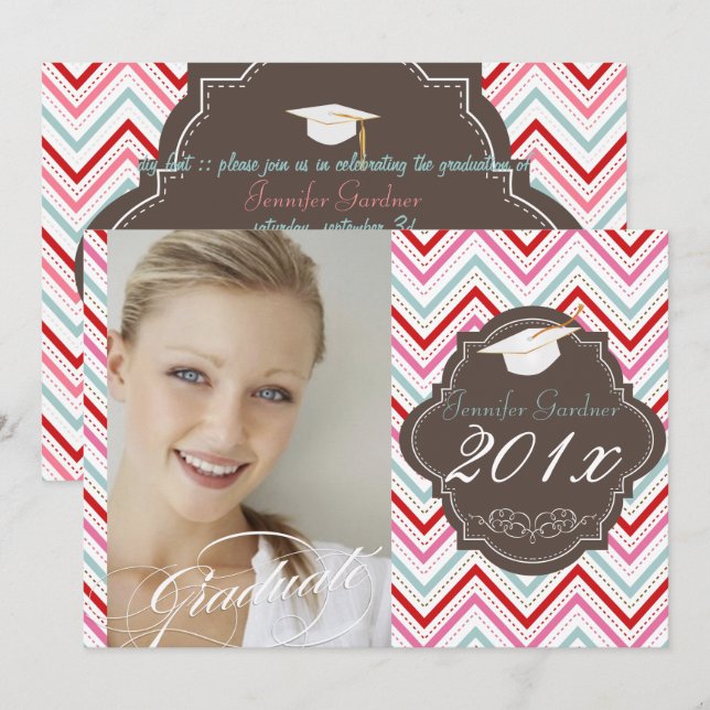 Invitación Graduación de PixDezines chevron (Anverso / Reverso)