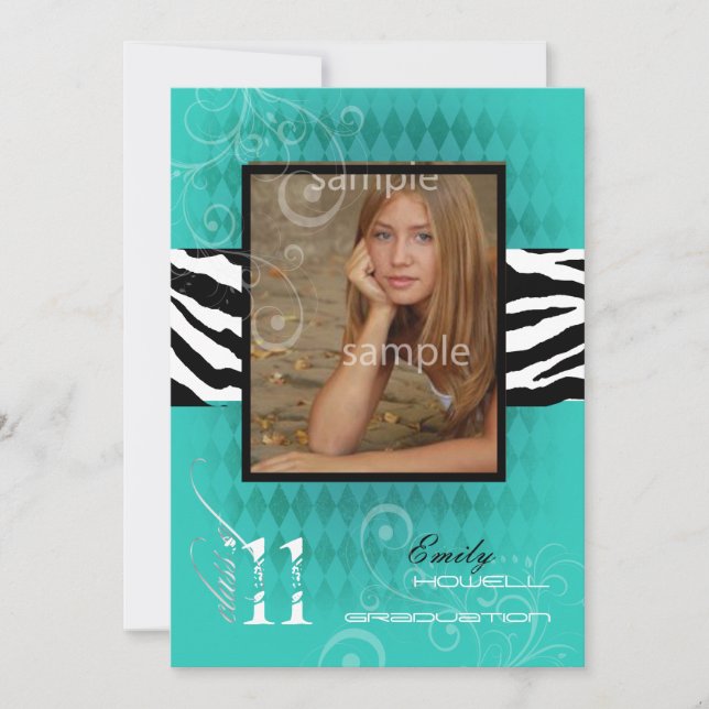 Invitación Graduación de PixDezines, Harlequin Verde azulado (Anverso)