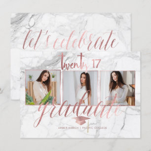 Invitación Graduación de PixDezines Marble Faux Rosa Gold 201
