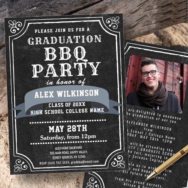 Invitación Graduación de pizarra rústica Fiesta BBQ (Subido por el creador)