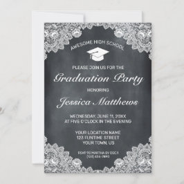 Invitación Graduación de pizarra y encaje blanco