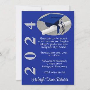 Invitación Graduación de plata con pincel azul real