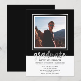 Invitación Graduación de plata y negra del marco de la foto