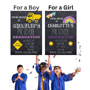 Invitación Graduación de Preescolar Corazones Pizarra