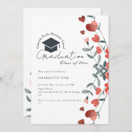 Invitación Graduación de Primavera Floral Cardíaca Romántica