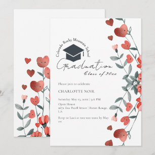 Invitación Graduación de Primavera Floral Cardíaca Romántica
