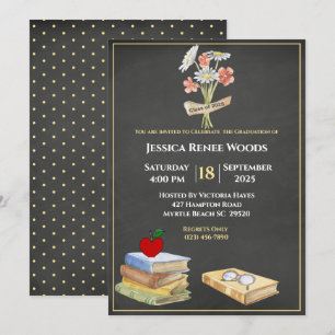 Invitación Graduación de profesores de flores en libros de pi
