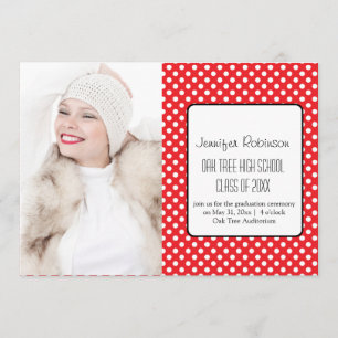 Invitación Graduación de puntos de Polka Rojo de moda