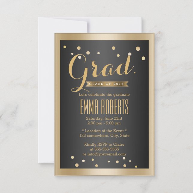 Invitación Graduación de puntos modernos de la frontera dorad (Anverso)