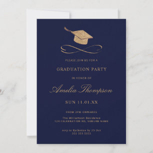 Invitación Graduación de Purpurina de la Marina Blue & Gold F