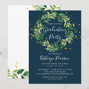 Invitación Graduación de Purpurina de Wreath Gold de Marina B