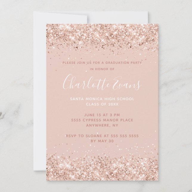Invitación Graduación de Purpurina rosa (Anverso)