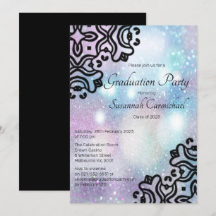 Invitación Graduación de Purpurina rosa y azul pastel