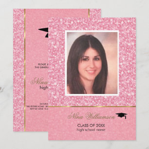 Invitación Graduación de Purpurina rosado resplandeciente