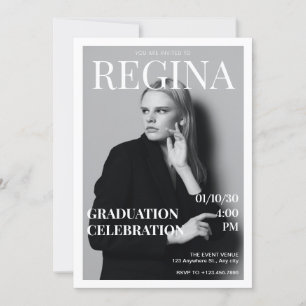 Invitación Graduación de revista elegante con fotos en blanco