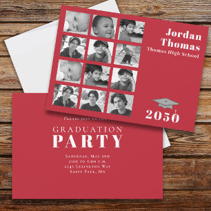 Invitación Graduación de rojo Minimalista de varios Collages 