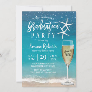 Invitación Graduación de Starfish & Champagne Glass