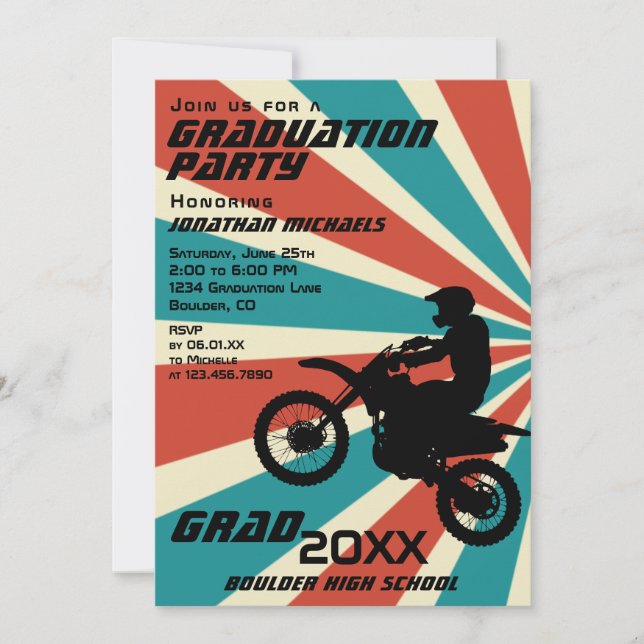 Invitación Graduación de Sunburst en Motocross de la biciclet (Anverso)