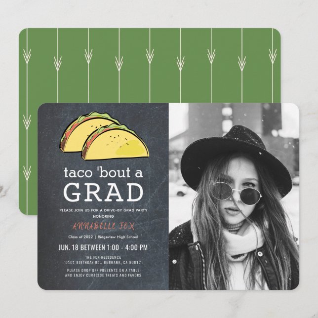 Invitación Graduación de Taco Bout GRAD Photo Chkbd Drive-by (Anverso / Reverso)