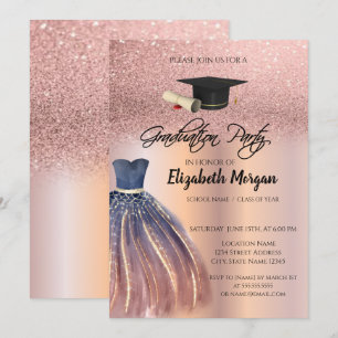 Invitación Graduación de tapón de Moda de Rosa Purpurina de o