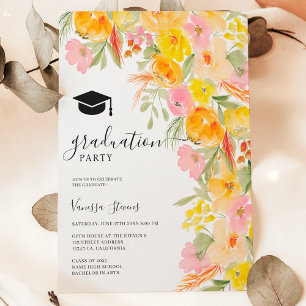 Invitación Graduación de terracota de color de agua floral bo