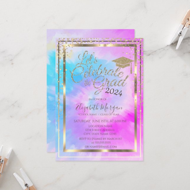 Invitación Graduación de tinte de agujeros púrpura de Grad Ca (Anverso/Reverso In Situ)