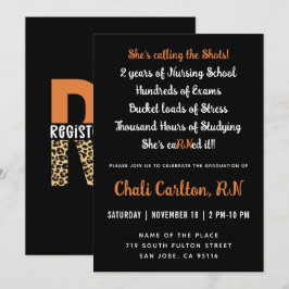 Invitación Graduación de tipografía de leopardo de enfermería