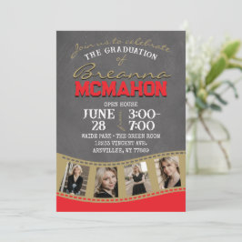 Invitación Graduación de tira de película de croquis de oro r