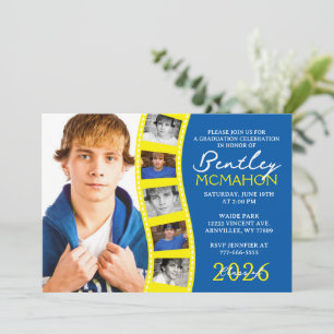 Invitación Graduación de tira de película de fotos amarilla y