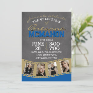 Invitación Graduación de tira de película Royal Blue & Gold C