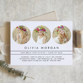 Invitación Graduación de tres Collages de fotos Black Modern