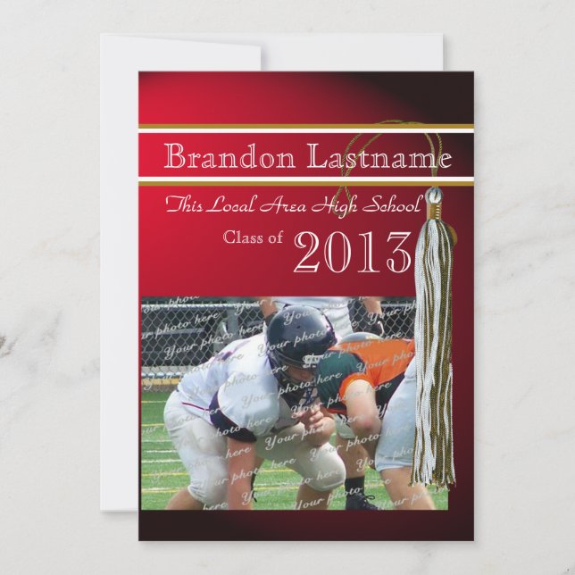 Invitación Graduación de Varsity Tassel Oro Rojo (Anverso)